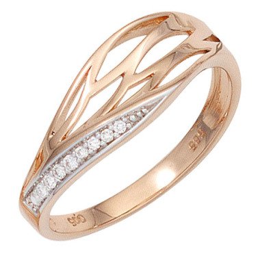SIGO Damen Ring 585 Gold Rotgold 8 Diamanten Brillanten Rotgoldring Diamantring