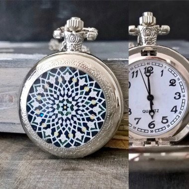 Taschenuhr aus Silber & Kettenuhr, Silber Uhr Mit Motiv