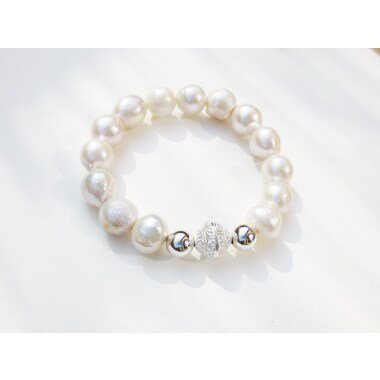 Weißes Perlen-Armband Mit Sterling Silber