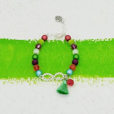 Armband Infinity Glitzer in Regenbogenfarben Mit Glasperlen Und Polarisperlen