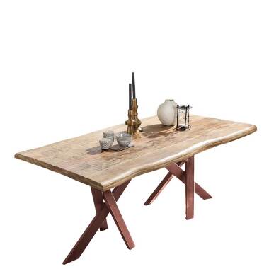 Baumtisch & Baumkante Esstisch mit Metall Sechsfußgestell Braun