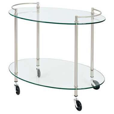 Design Teewagen & Serviertisch auf Rollen ovaler Klarglasplatte