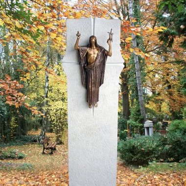 Jesus Figur & Doppelgrabstein Jesus Christus Bronze Figur
