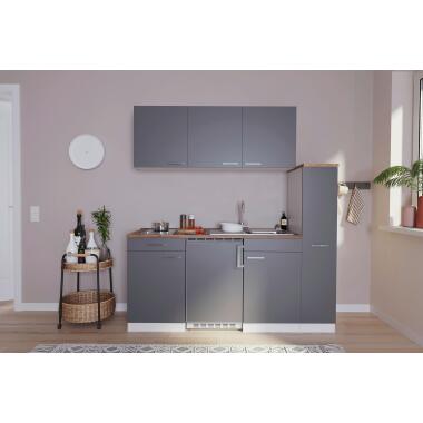 Küchenzeile Economy m. Geräten 180 cm Grau/Nussbaum