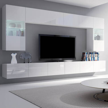 Moderne Wohnwand mit Beleuchtung in weiß