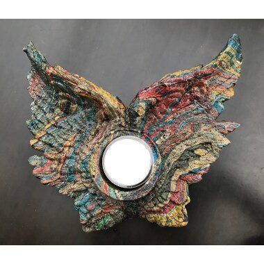 Neu Teelicht Kerzenhalter Flügel Engel Kunst Sandstein Marmoriert Einzelstück