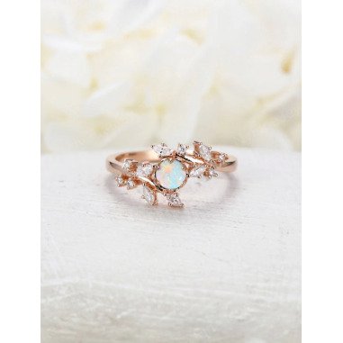 Opal Verlobungsring Roségold Diamant Cluster Ring Unikat Zarte Blatt Hochzeit
