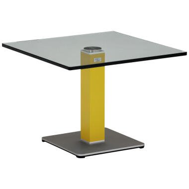 Säulentisch in Silber & Beistelltisch , Gelb, Silber , Glas , quadratisch