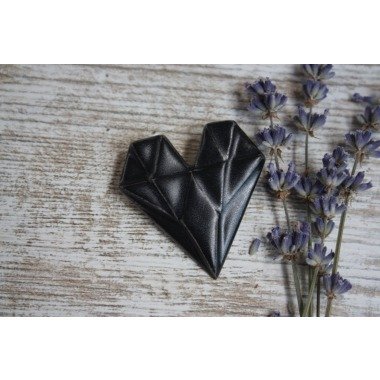 Schwarze Origami Brosche Herz Keramik Natur Zubehör Pin