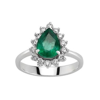 Smaragd Tropfen Diamant Ring Weißgold 585
