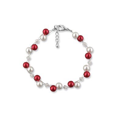 Strass-Schmuck in Silber & Perlenarmband Rot Weiß, Swarovski Kristalle
