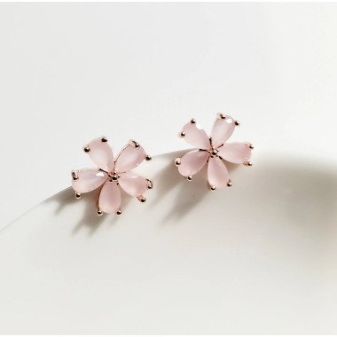 Süße Rosa Blume + Blumen Ohrringe/stein Ohrringe/Roségold