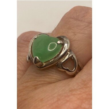 Vintage Grüne Jade Herz 925 Sterling Silber Ring