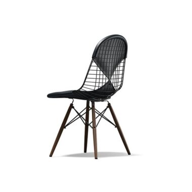 Vitra Wire Chair DKW-2 Ahorn schwarz, Leder 67 asphalt Sitzhöhe 43 cm