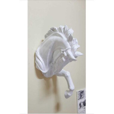 Büro Wandregal Würfel & Wall Horse Skulptur 50cm Büste Wand Bust Weiß