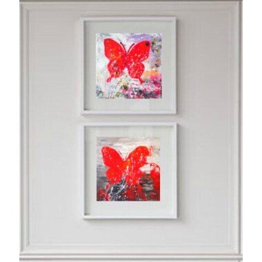 Bunte Wand Kunst Abstrakt Moderne Set Von 2 Roten Schmetterlingen Gemälde