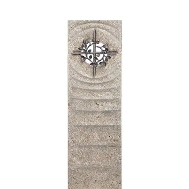 Doppelgrab Grabmal Muschelkalk mit Kreuz Symbol Bronze