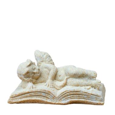 Engel Figur aus Steinguss & Grabengel Skulptur mit Buch aus Stein frostsicher