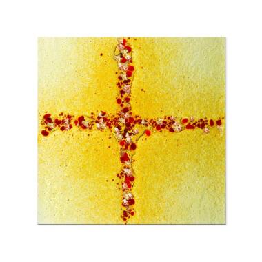 Günstiger Grabstein & Grabmal Ornament aus Glas mit Kreuz in Gelb-Rot Glasornament Qu-6