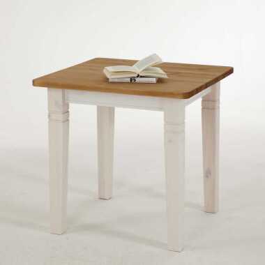 Holzesstisch aus Kiefer & Beistelltischchen aus Kiefer Massivholz Weiß