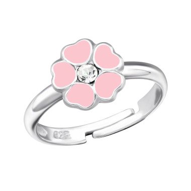 Kinder Ring Fingerring Blume rosa Strass verstellbar 925er Silber Kinderschmuck