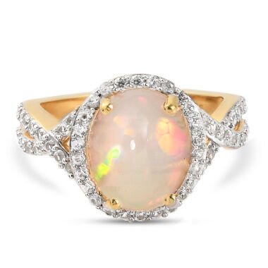Natürlicher  äthiopischer Opal und Zirkon-Ring