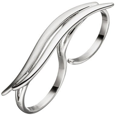 SIGO Damen Ring Zweifingerring 925 Sterling Silber matt mattiert Silberring 2 Fi