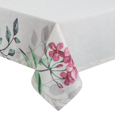 Tischdecke NATU 140X180 Cm Florales Design Weiß / Rosa
