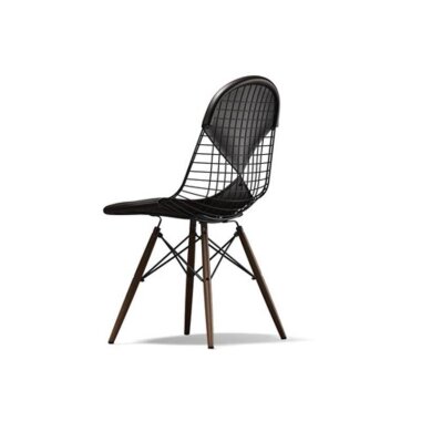 Ahornholzstuhl mit Leder & Vitra Wire Chair DKW-2 Ahorn schwarz, Leder