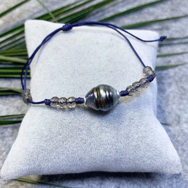 Armband Mit Perle Und Natursteinen, 925 Silber Elemente Nylon Kordel