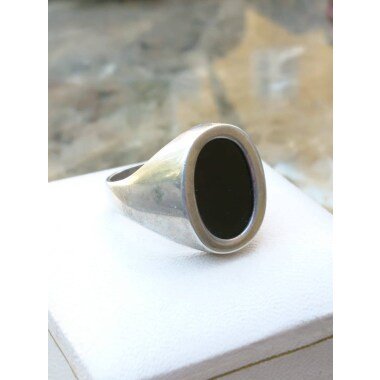 Art Decó Black Onyx Siegelring Silber 1930S Seal Ring Herrenring Mens