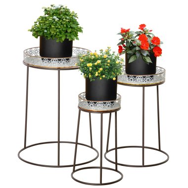 Blumentopf mit Gestell & Outsunny Blumenständer 3er Set aus Metall Pflanzenständer
