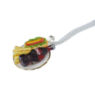 Fast Food Teller Halskette Kette 60cm Miniblings Essen Pommes Limo Hot Dog