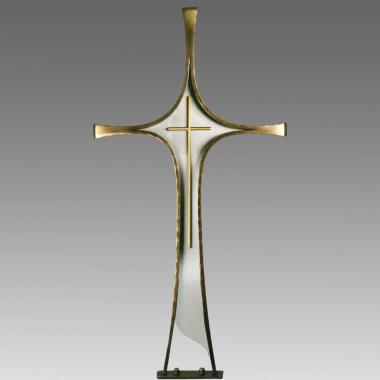 Grabkreuz in Gold & Modernes Grabkreuz aus Edelstahl & Bronze Omero / 140x70cm