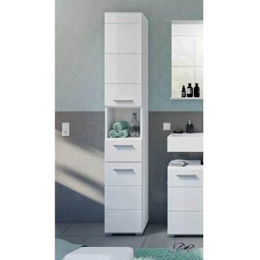 Moderner Badezimmer Hochschrank in Weiß Hochglanz