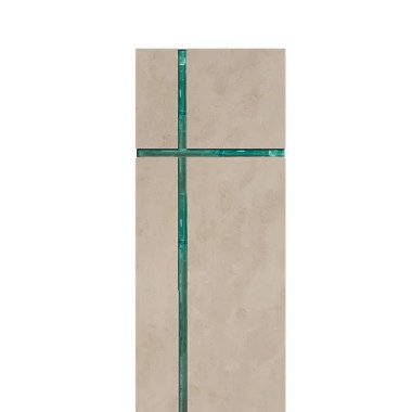 Modernes Einzelgrabmal mit Glas religiös/christliche Symbolik in Kalkstein A