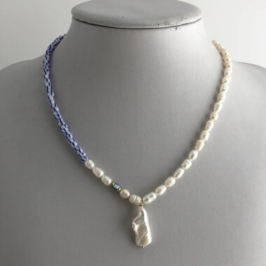 Perlenkette Halskette Perlen Kette Süßwasserkette Neu Barockperle Weiss