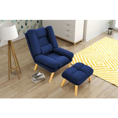 Relaxsessel Sessel VENICE verstellbar in Stoffbezug Blau inkl.Hocker
