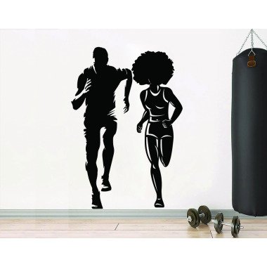 Running Couple Gym Afro American Wandtattoo