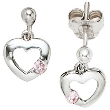 Silber-Ohrring in Rosa & SIGO Kinder Ohrhänger Herz 925 Silber 2 Zirkonia rosa rosé Ohrstecker