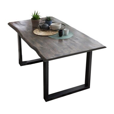 TABLES&CO Tisch 160x85 Mango Natur/Grau Stahl Schwarz