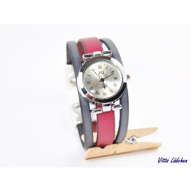 Uhr mit Lederarmband in Rot & Armbanduhr Uhr Rot/Grau Mit Spannverschluss