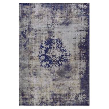 Vintage Kurzflor Teppich in Blau und Grau 1 cm hoch