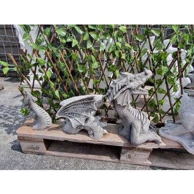 Drachen Steinfigur & Gartenfigur Drache 3 teilig, klein, antik grau
