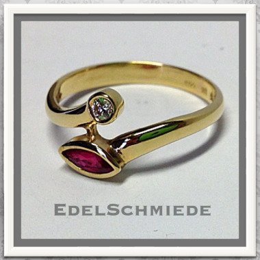 Edler Goldring Mit Rubin Und Diamant in 585/ # 55