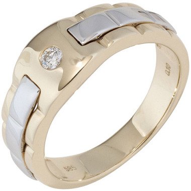Herren Diamantschmuck & SIGO Herren Ring 585 Gold Gelbgold Weißgold bicolor 1 Diamant Brillant