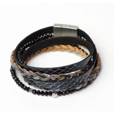 Modeschmuck Armband von Sweet7 aus echtes Leder in Schwarz  Grau