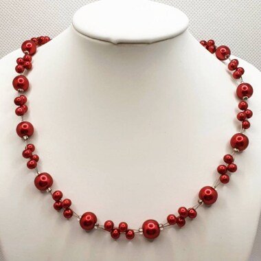 Perlenkette Rot, Silberkette Perlen, Statement Kette, Perlencollier Handgemacht