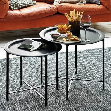 Runder Tisch & Servier Tische in Schwarz abnehmbarer Tischplatte (zweiteilig)