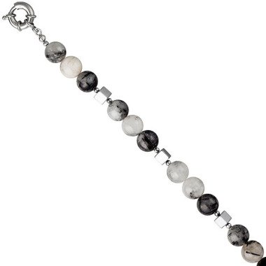 SIGO Collier Edelsteinkette Rutilquarz mit Hämatin 45 cm Halskette Kette grau